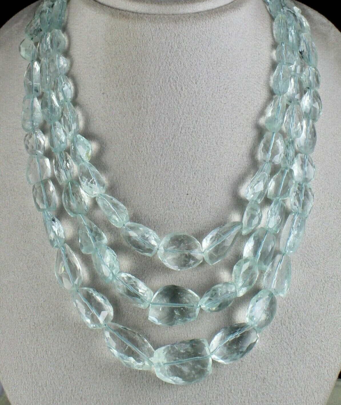 Natural Blue Aquamarine Beads Tumble Facets 3L 1228 Carats Beaded Stone Necklace