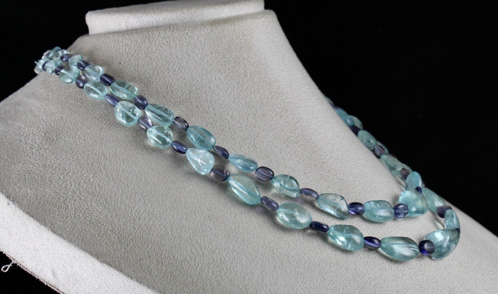 Certified Blue Natural Aquamarine Iolite Beads 2 L 334 Ct Gemstone Fine Necklace