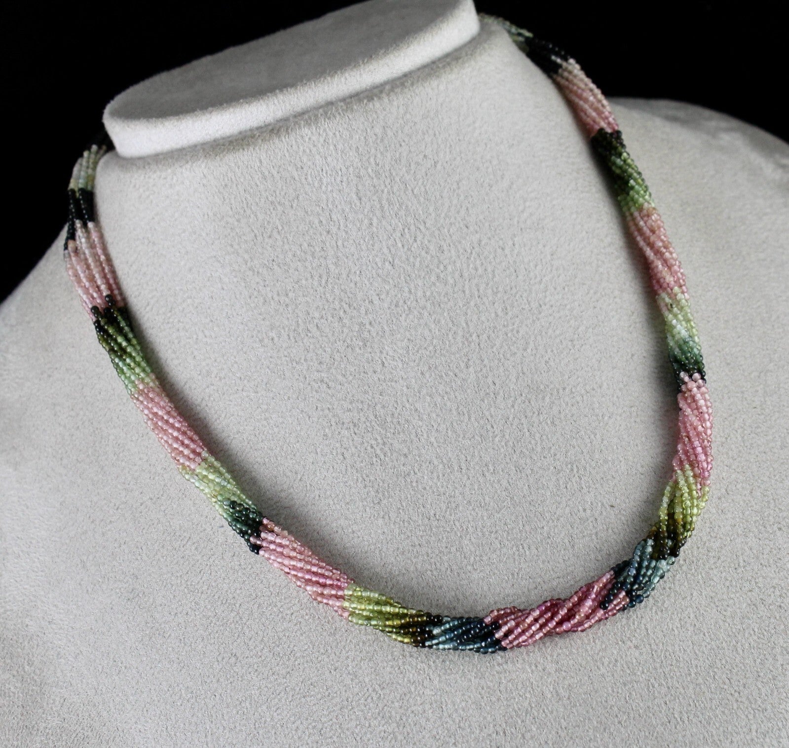 Sterling Silver Necklace 10 Line Multi Tourmaline Beads 109ct Round Gemstone