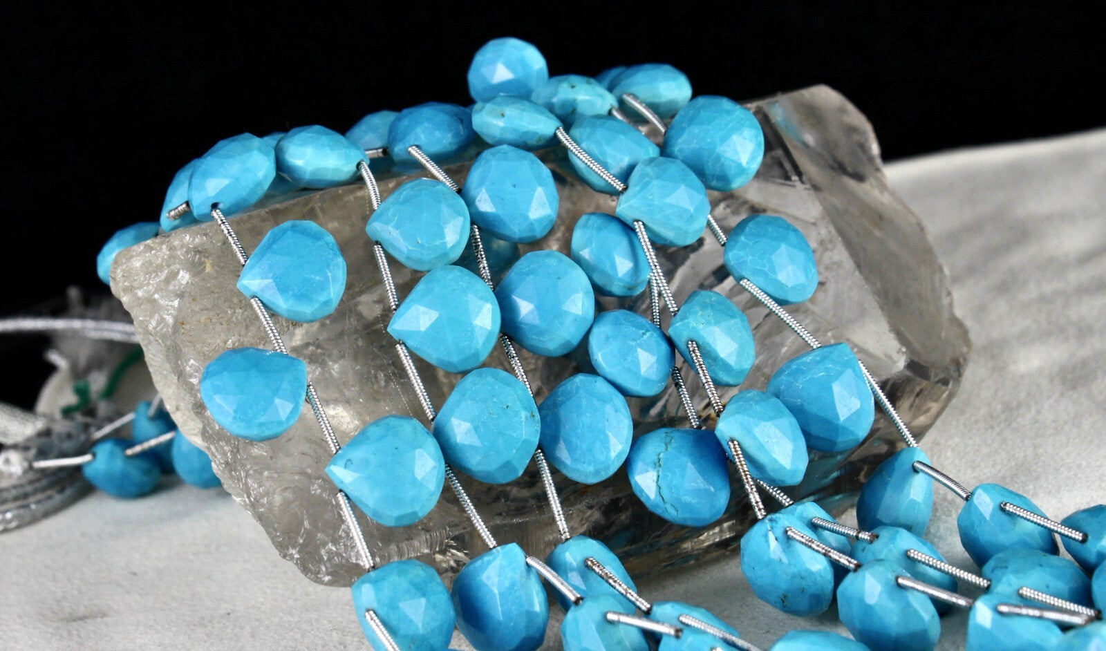 Certified 916 Ct Blue Magnesite Turquoise Beaded Necklace In Sterling Silver