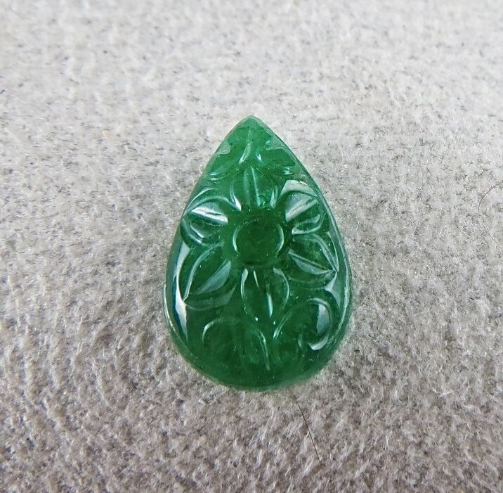 17X11 MM NATURAL ZAMBIA EMERALD PEAR CARVED 6.50 CARAT GEMSTONE FOR RING PENDANT