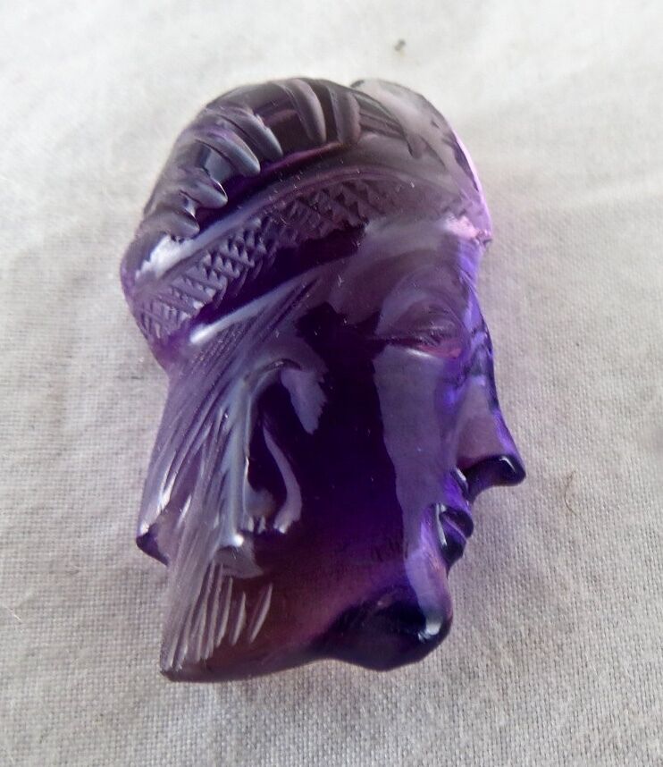 NATURAL BRAZILIAN AMETHYST 34 MM CARVED FACE 53 CARATS GEMSTONE PENDANT DESIGN