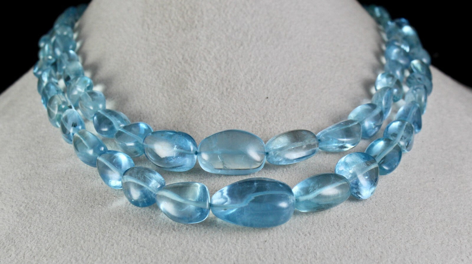 Certified Natural Blue Aquamarine Beads Tumble 628ct Gemstone Necklace