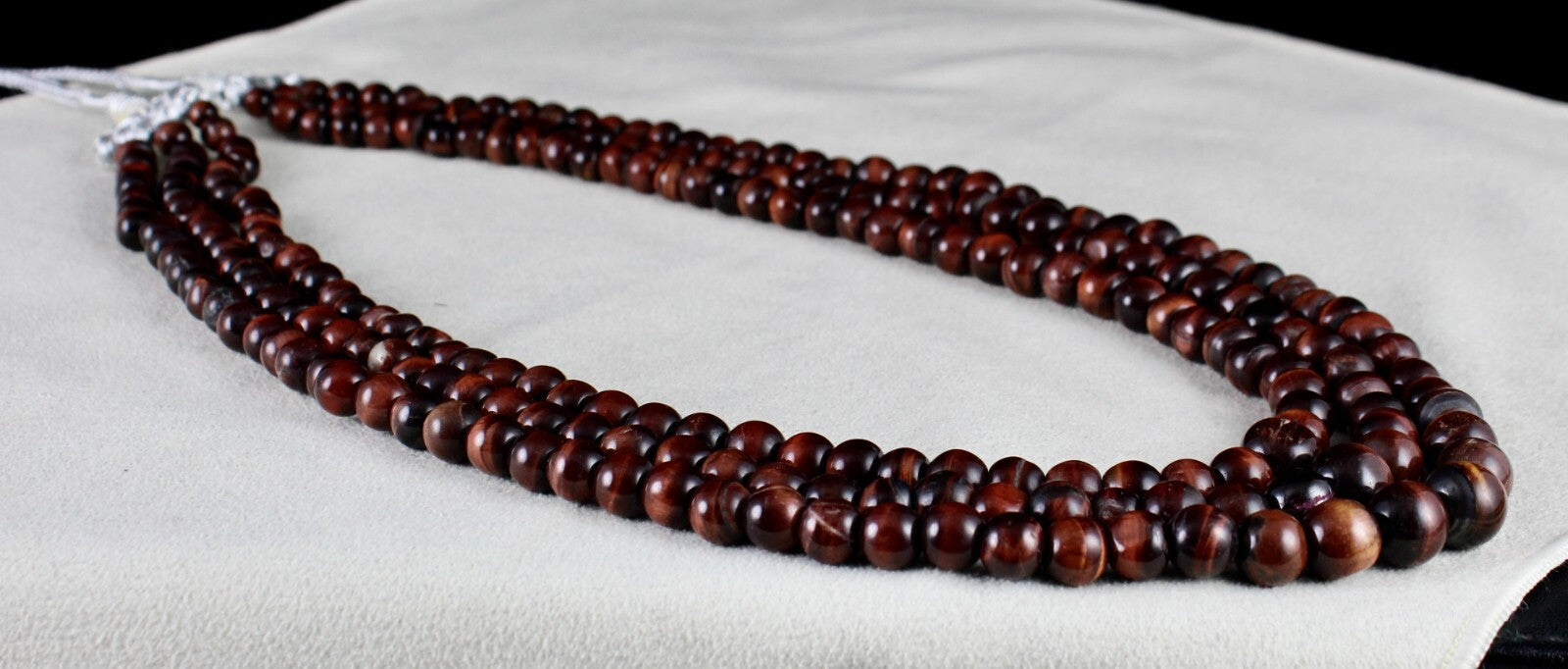 Natural Red Tiger's Eye Gemstone Necklace 3 L 611 Ct Beaded Round Fashion