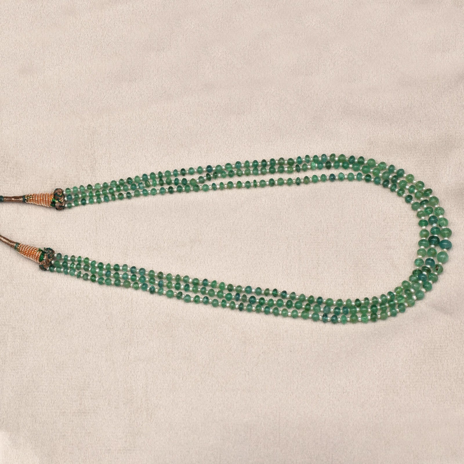Vintage Natural Emerald 117 Ct Pearl Beads Old Necklace