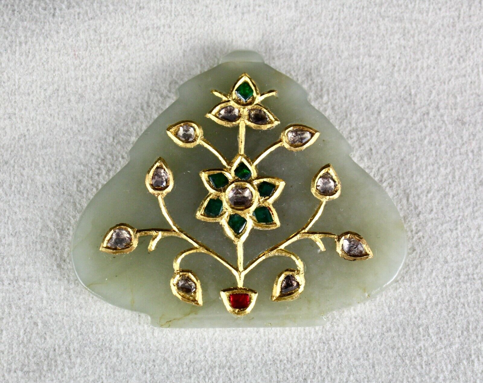 UNIQUE NATURAL OLD JADE PENDANT STUDDED WITH DIAMOND EMERALD IN 22K GOLD