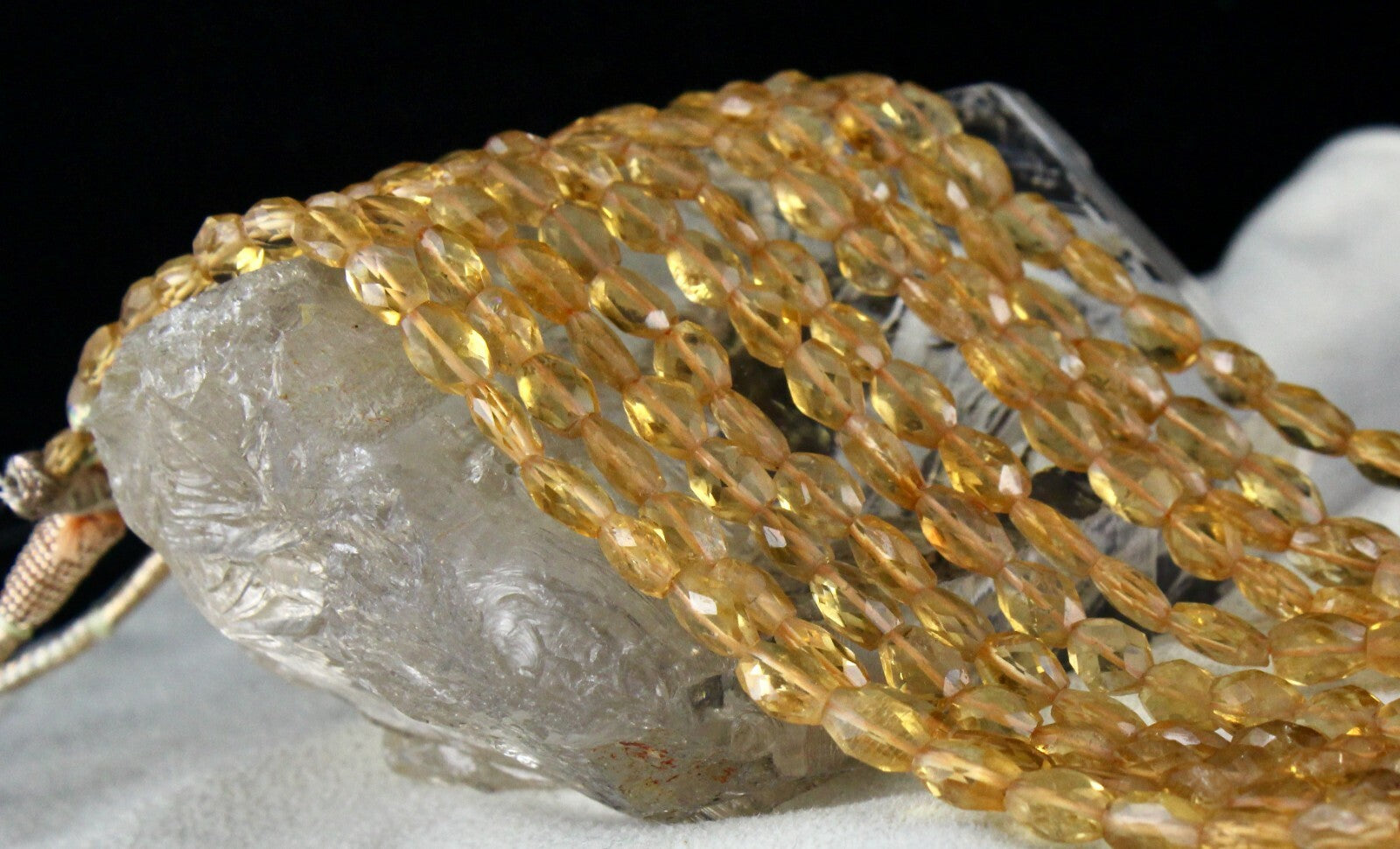 Natural Citrine Faceted Beaded Necklace 409 Ct 5 Line Long Gemstone Strings