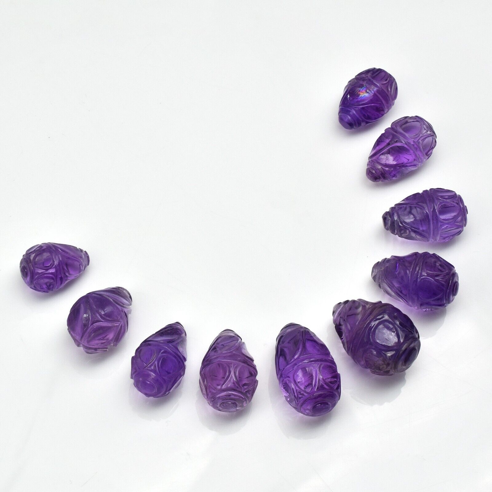 Natural Amethyst Engraved Drop 10 Pc 202 Ct Purple Gemstone Earring Necklace Set