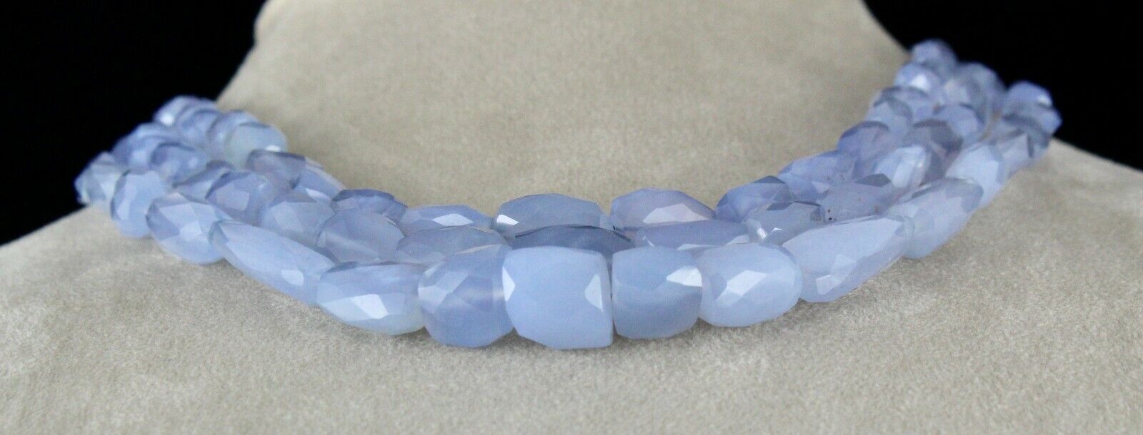 NATURAL BLUE CHALCEDONY BEADS FACETED TUMBLE 3 LINE 569 CARATS GEMSTONE NECKLACE