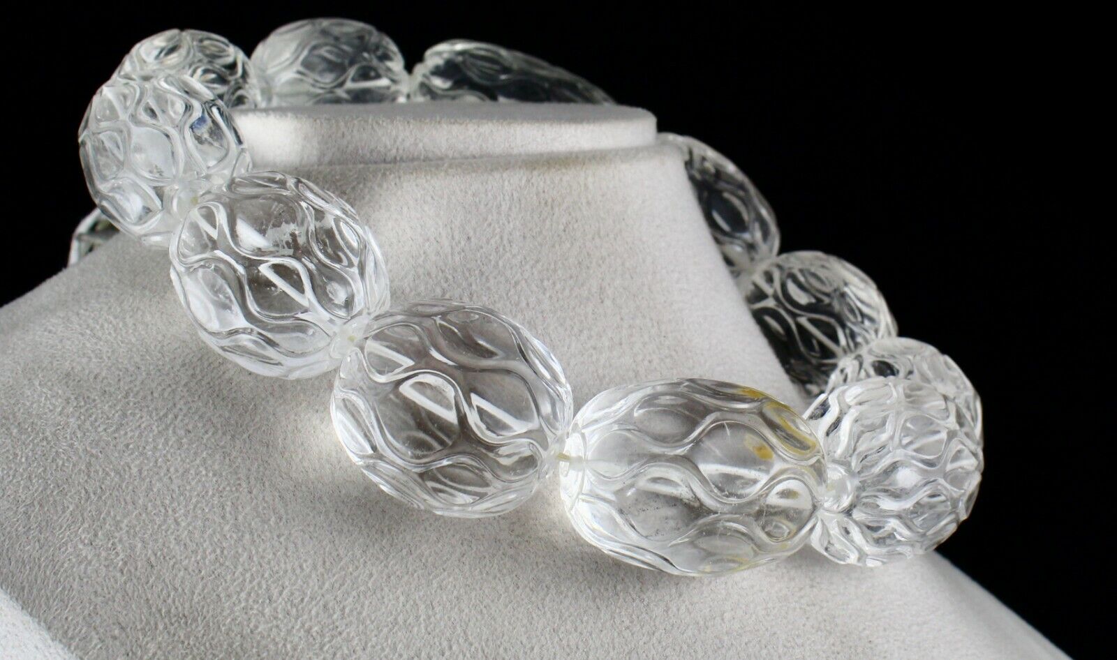 NATURAL WHITE ROCK CRYSTAL QUARTZ CARVED OVAL BEADS 11 PCS 2990 CARATS GEMSTONE