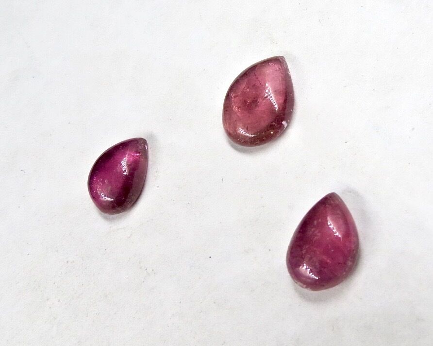 NATURAL TOURMALINE RUBELLITE CABOCHON PEAR 3 PCS 22.10 CTS GEMSTONE DESIGNER SET