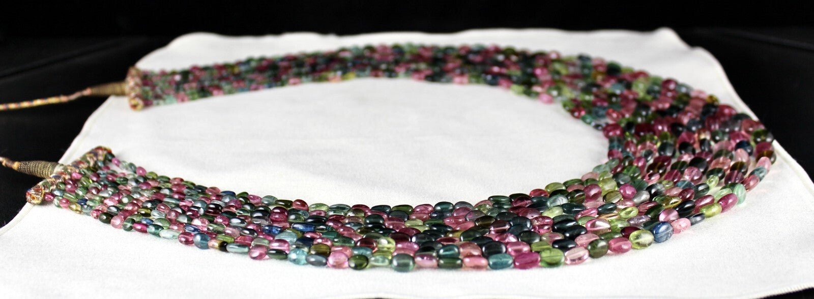 Certified 9l Multi Tourmaline 1217 Ct Beads Cabochon Gemstone Necklace