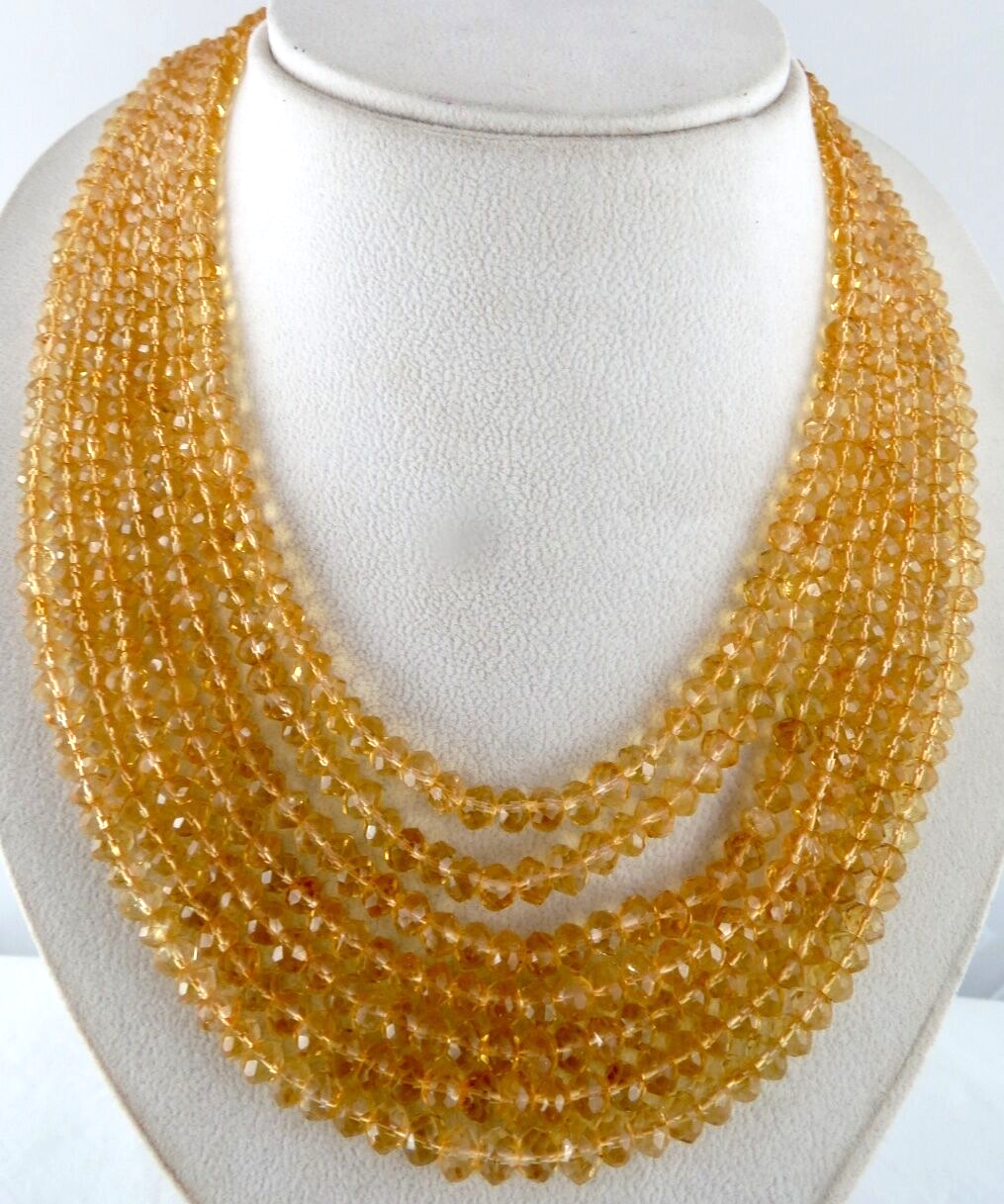 Natural Citrine Beads Faceted Round 7 L 885 Ct Gemstone String Fashion Necklace