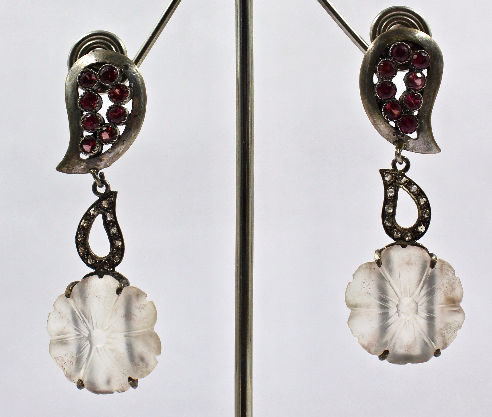 Designer Garnet 59.8ct Crystal Quartz Natural Diamond Sterling Silver Earrings