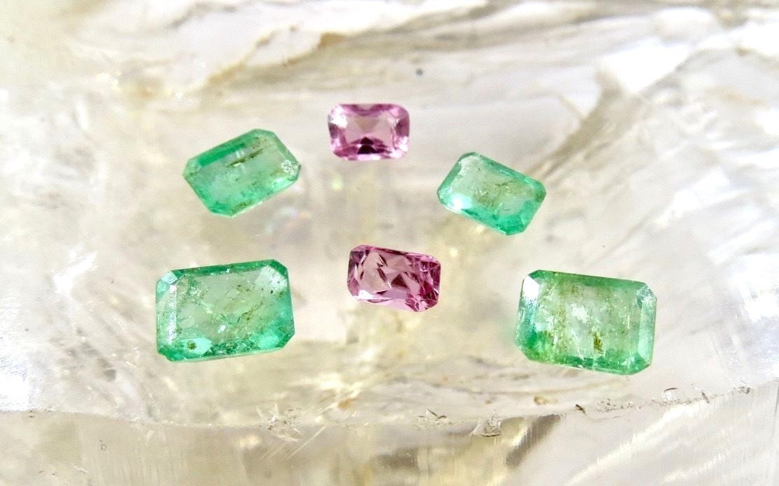 Natural Colombian Emerald Pink Spinel 6 Pcs 5.94ct Octagon Precious Gemstone Set