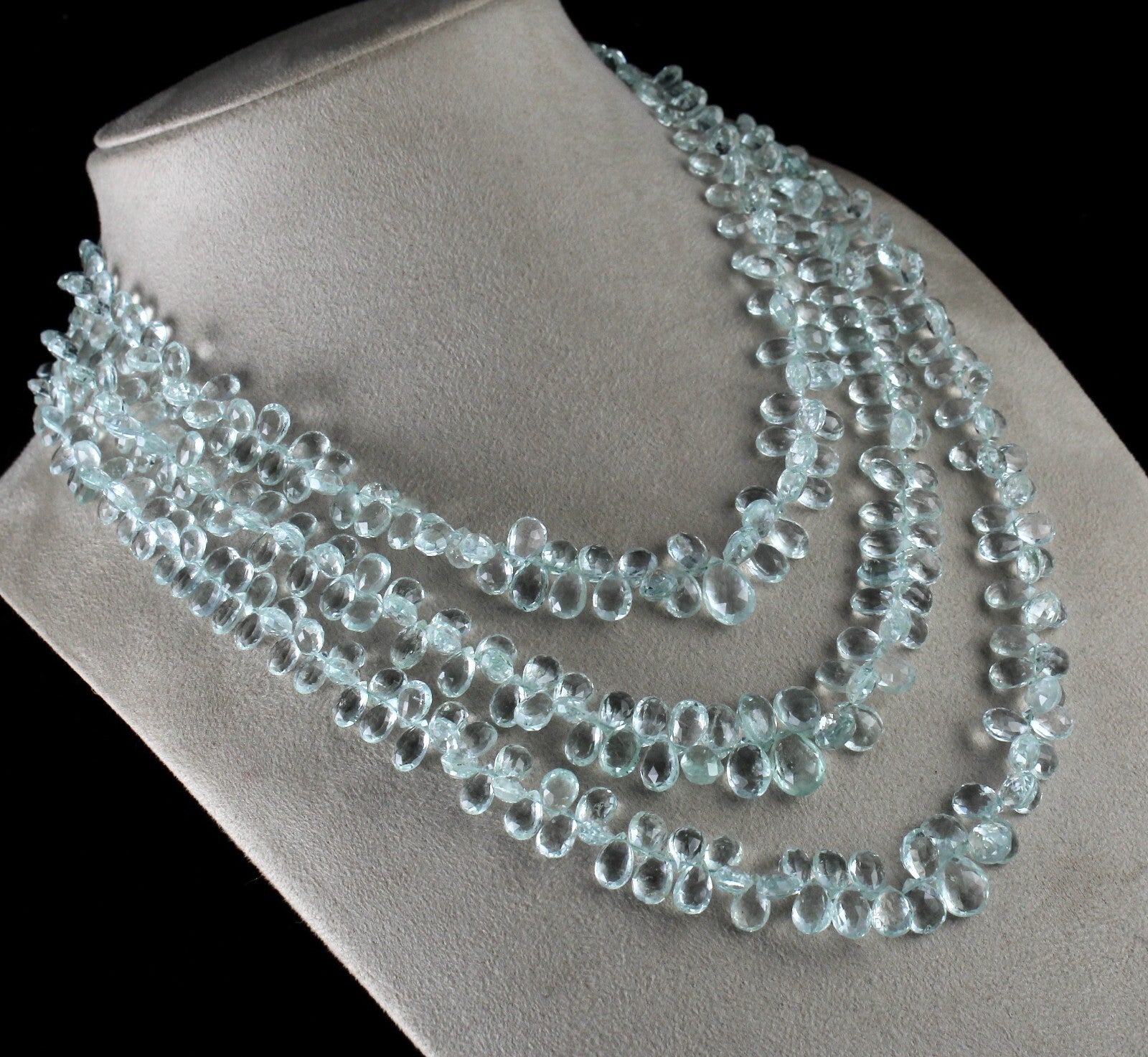 Certified Natural Blue Aquamarine Teardrop Beads Necklace 614 Ct Statement