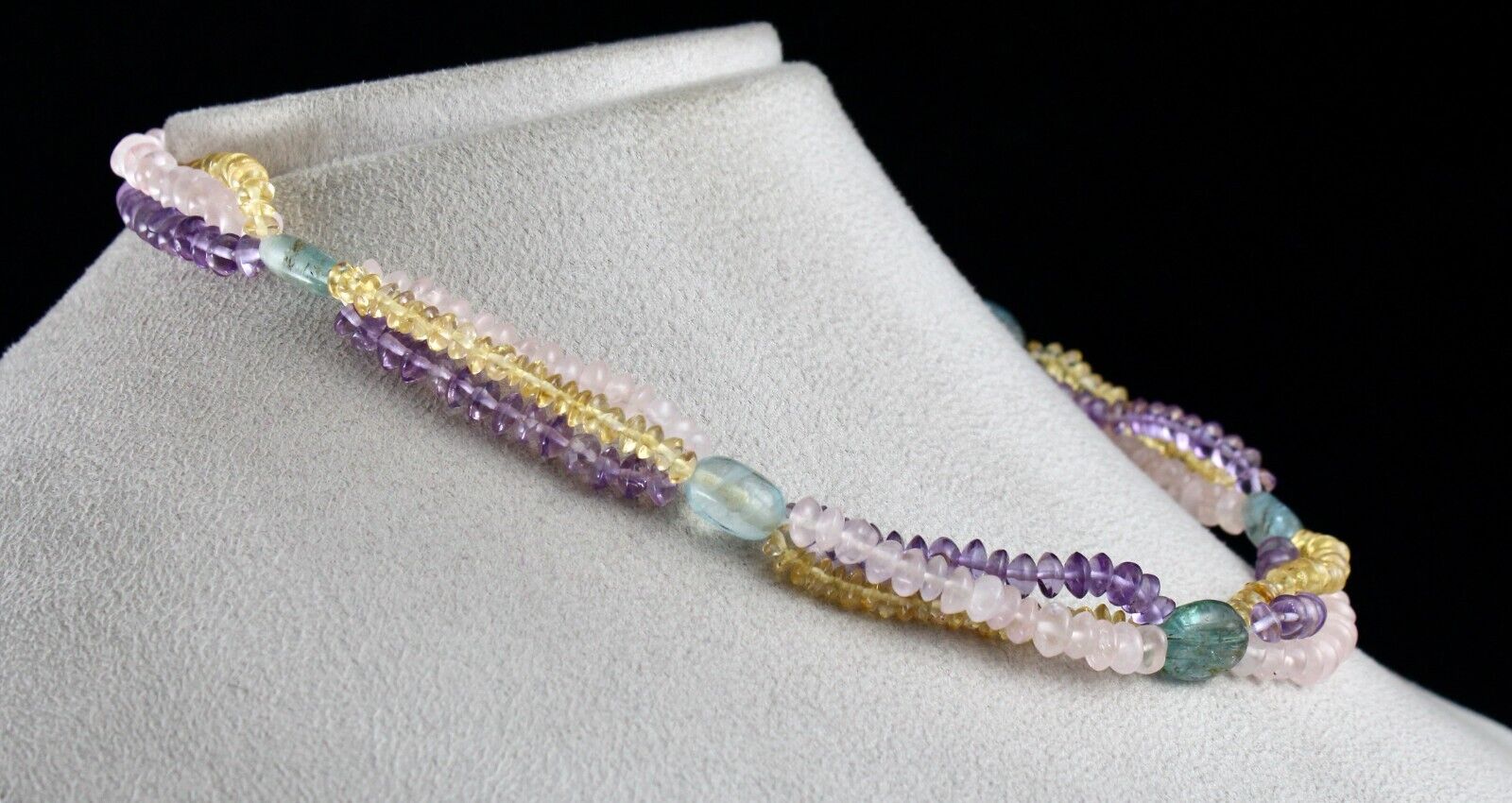 NATURAL AQUAMARINE CITRINE AMETHYST ROSE QUARTZ BEADS 233 CTS DESIGNER NECKLACE