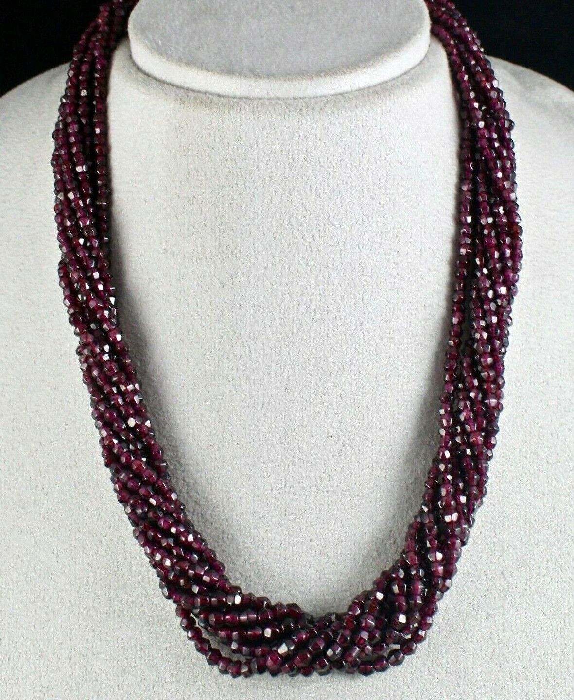 Natural Garnet Faceted Round 4mm 9 L 659 Ct Red Gemstone Beaded Fashion Necklace