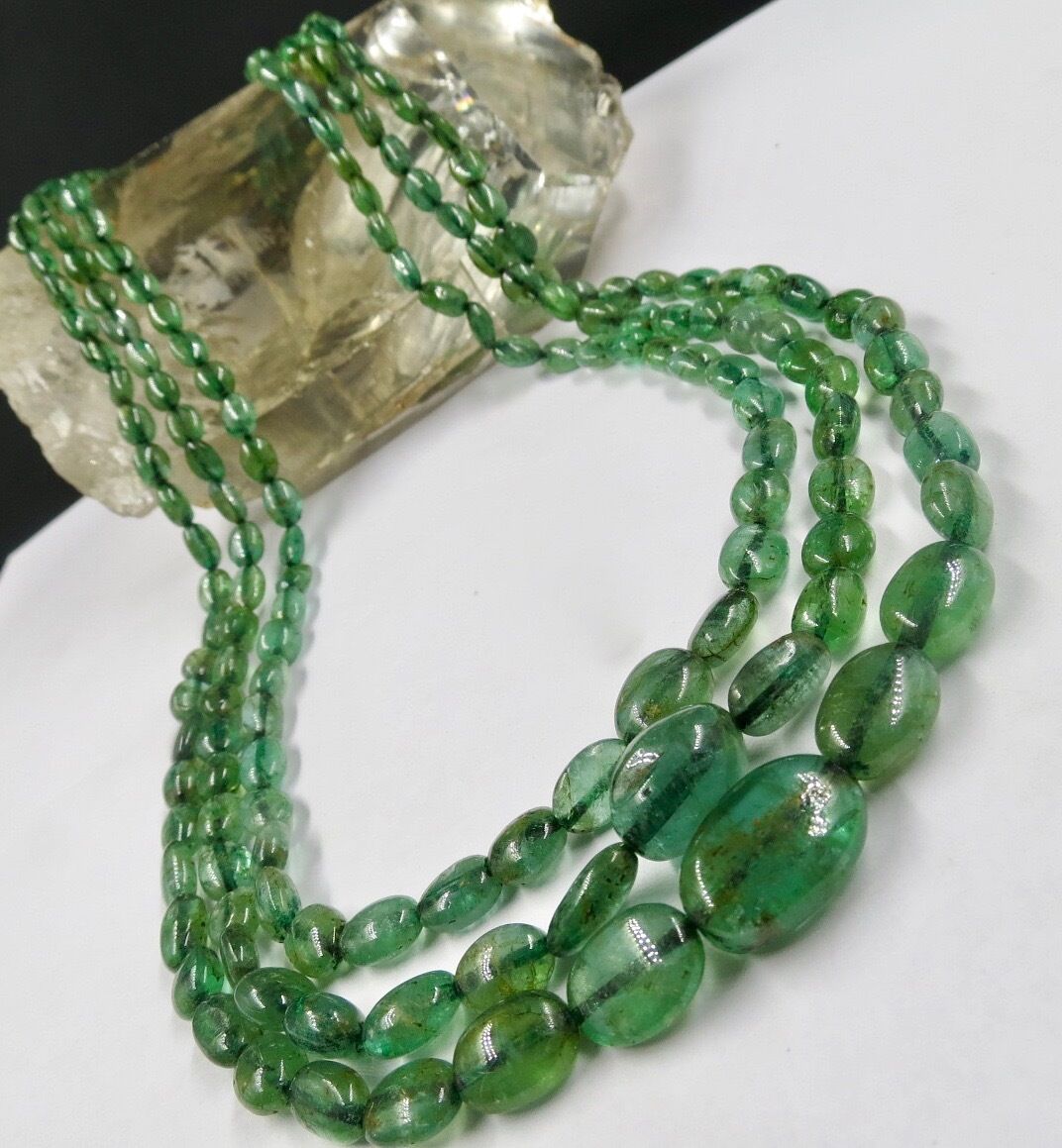 Antique Natural Emerald Beads Nugget 3 L 243.50 Ct Gemstone Important Necklace