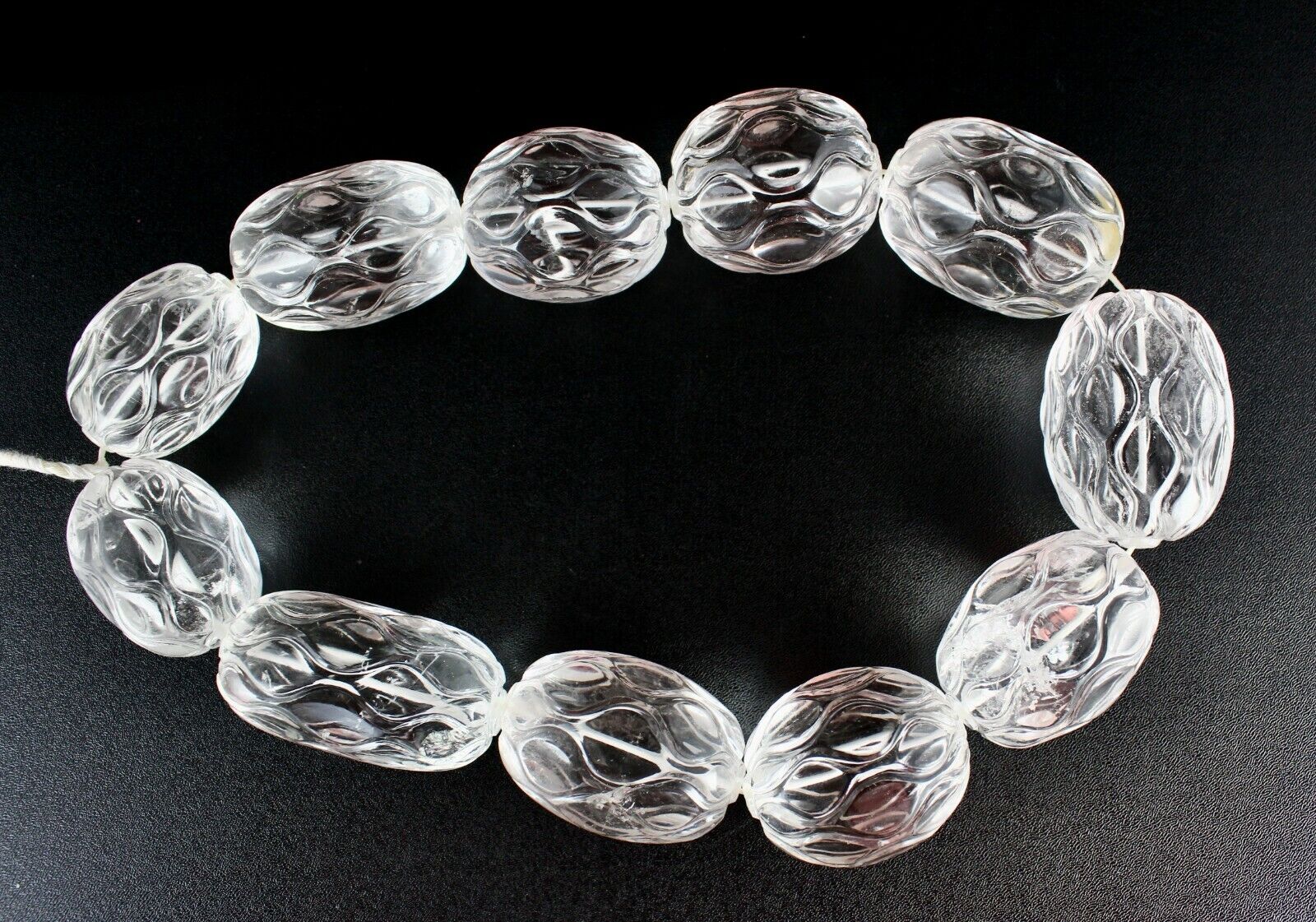 NATURAL WHITE ROCK CRYSTAL QUARTZ CARVED OVAL BEADS 11 PCS 2990 CARATS GEMSTONE