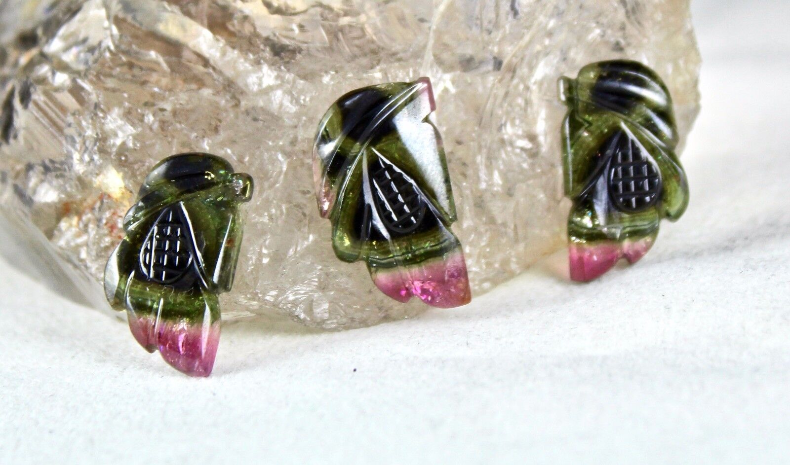 NATURAL MULTI TOURMALINE CARVED 3 PCS 28.26 CARATS GEMSTONE FOR DESIGNING