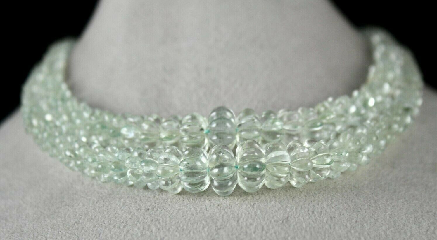 Aquamarine Carved Melon Beaded Necklace 2 L 567 Carats Natural Gemstone String