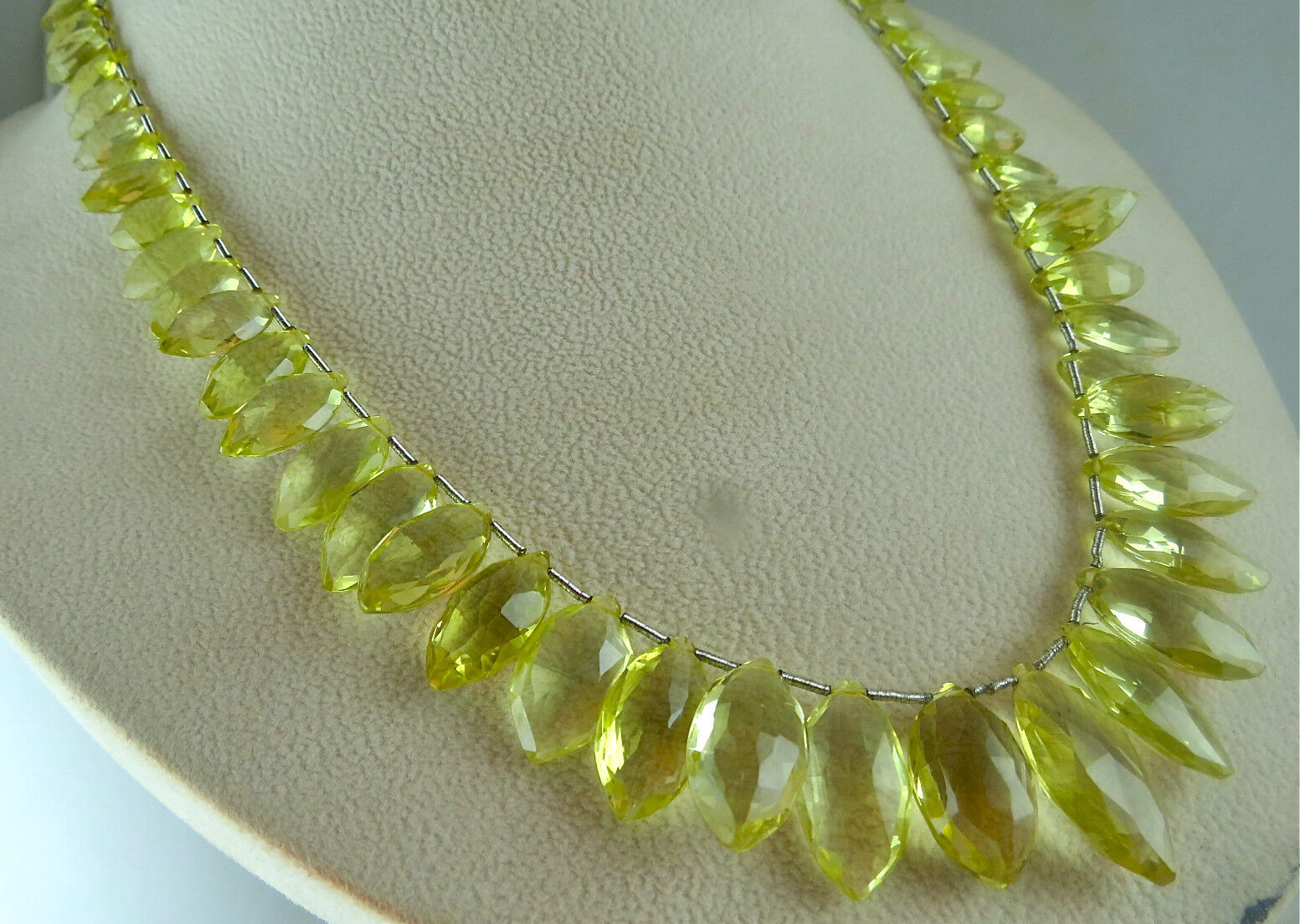 NATURAL LEMON QUARTZ BEADS FACETED TEAR DROPS 272 CTS GEMSTONE SILVER NECKLACE