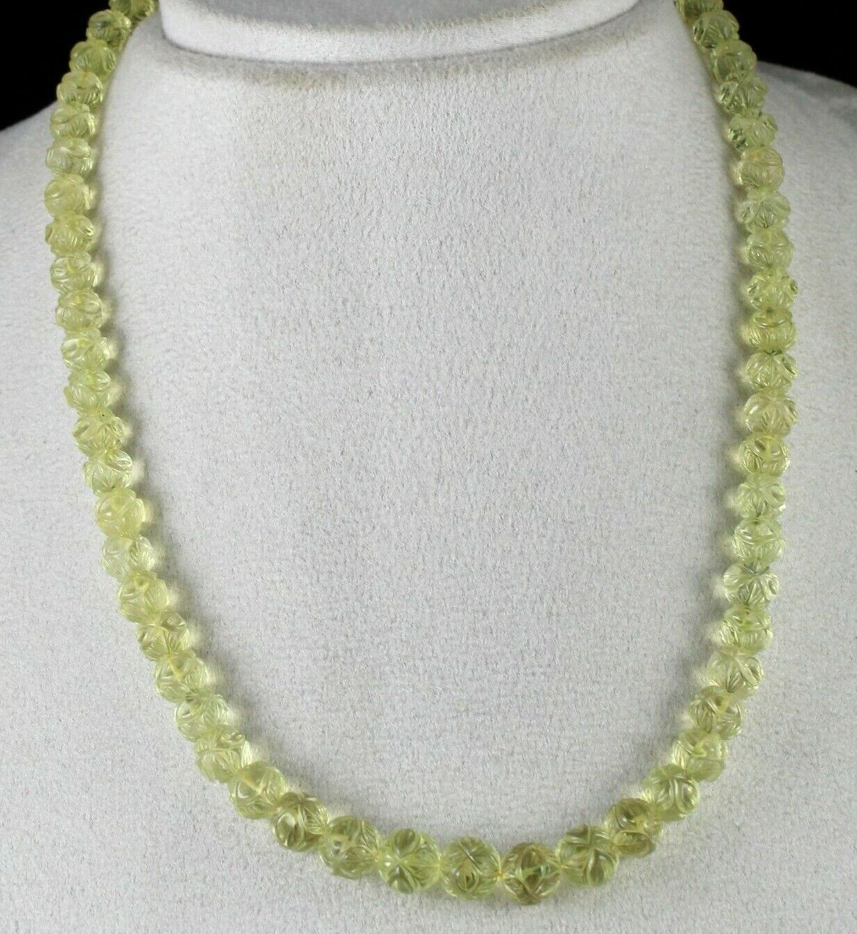 UNIQUE NATURAL LEMON QUARTZ BEADS CARVED 229 CTS SEMI PRECIOUS GEMSTONE NECKLACE