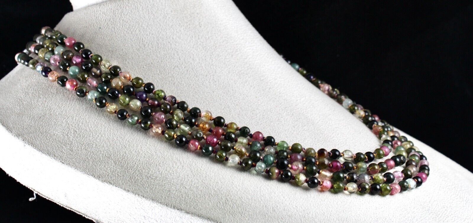 NATURAL MULTI COLOUR TOURMALINE BEADS ROUND 4L 502 CTS GEMSTONE KNOTTED NECKLACE