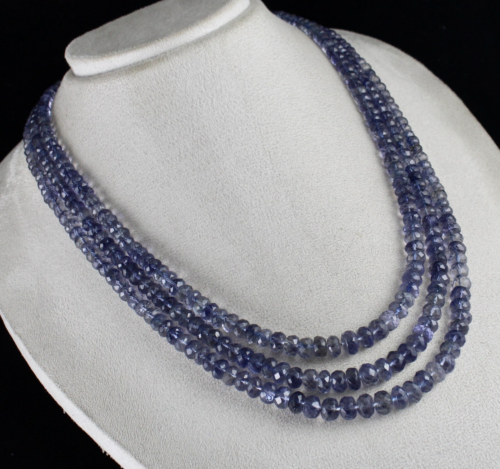 Certified Natural Blue Iolite Faceted Round Beads 3 L 606 Ct Gemstone Necklace