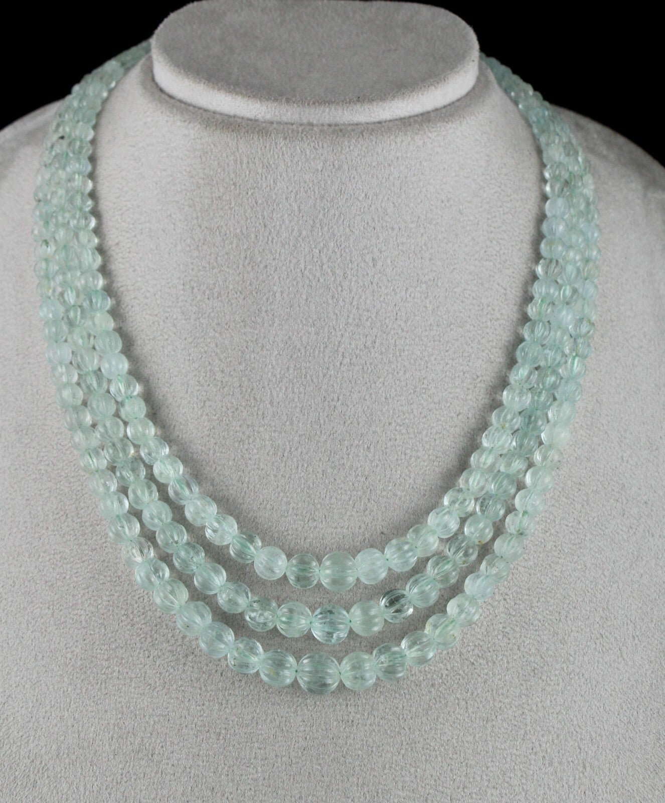 Certified Natural Blue Aquamarine 395 Ct Melon Round Beads Gemstone Necklace