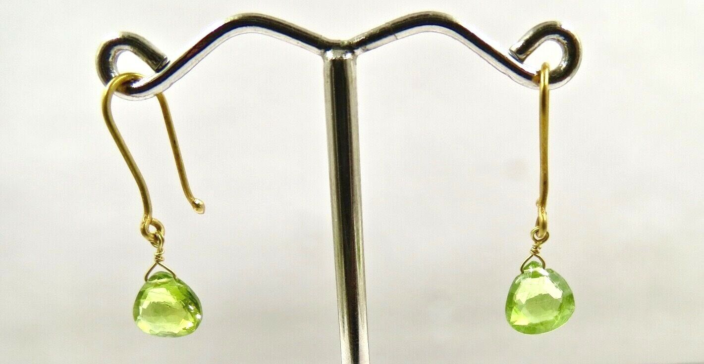 NATURAL GREEN PERIDOT TEAR DROPS 18K GOLD GEMSTONE FASHION EARRING PENDANT SET