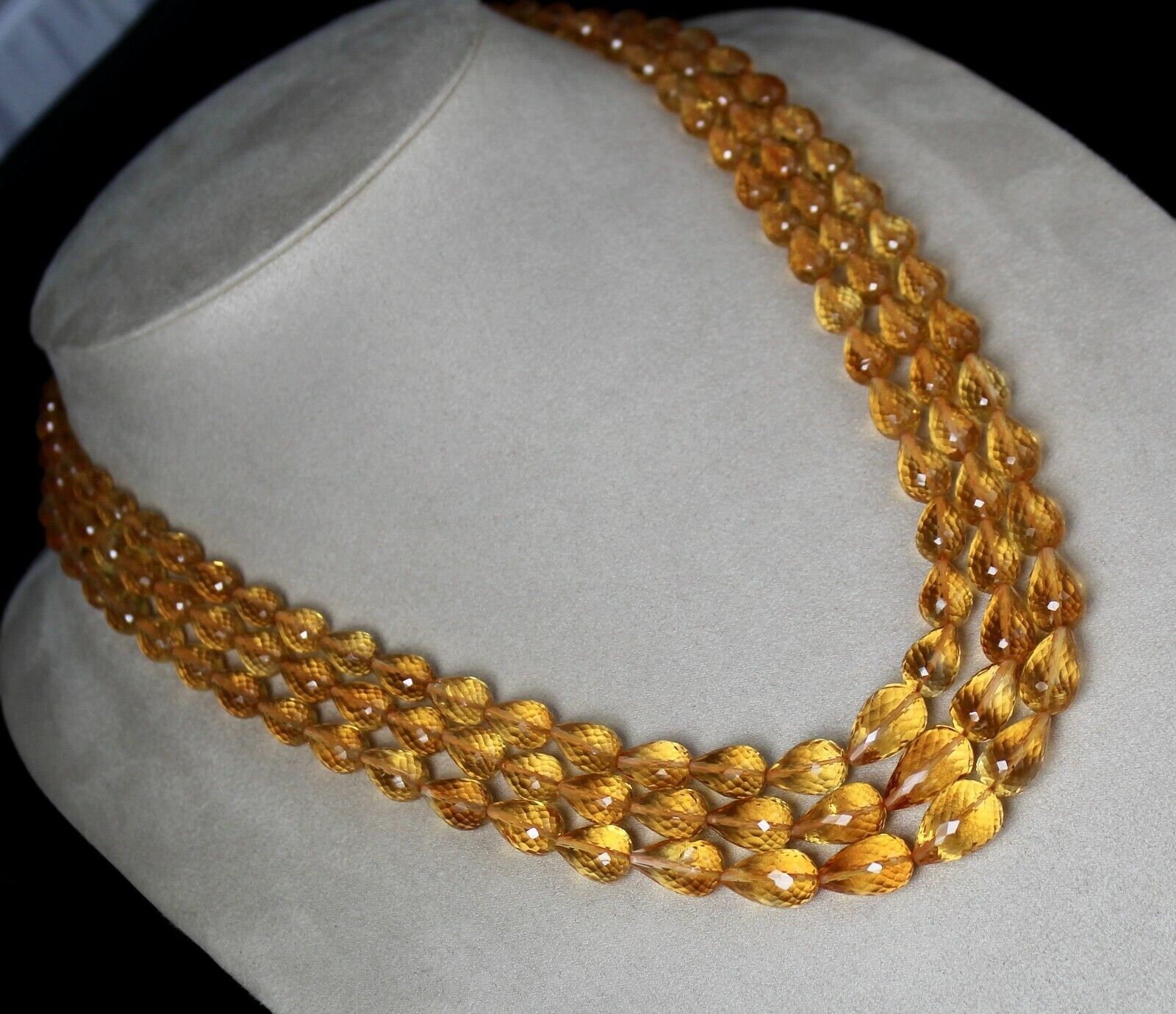 Natural Yellow Citrine Beads Faceted Drops 3 L 565 Ct Golden Gemstone Necklace