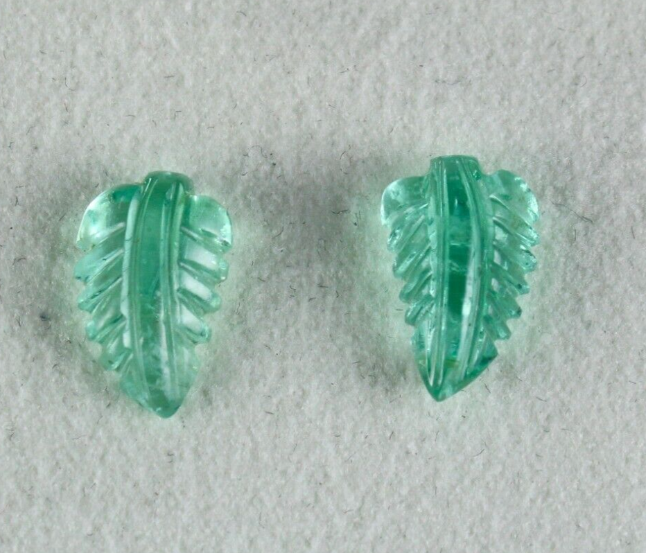 Certified Natural Colombian Emerald 4.96 Ct Carved Leaves Pair Loose Gemstone