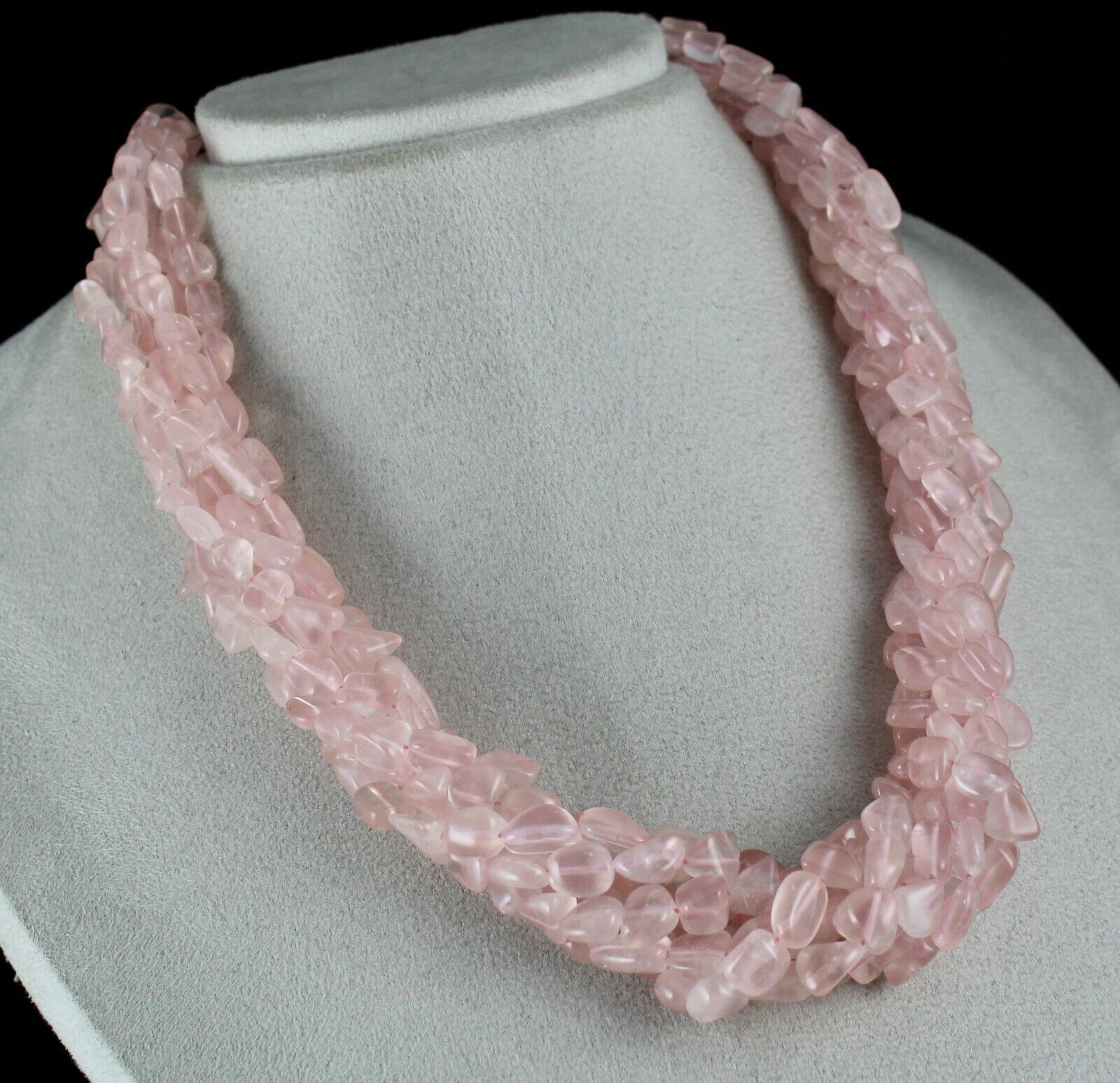 Natural Rose Quartz Beaded Necklace 6L 897 Carats Long Cabochon Gemstone Strings