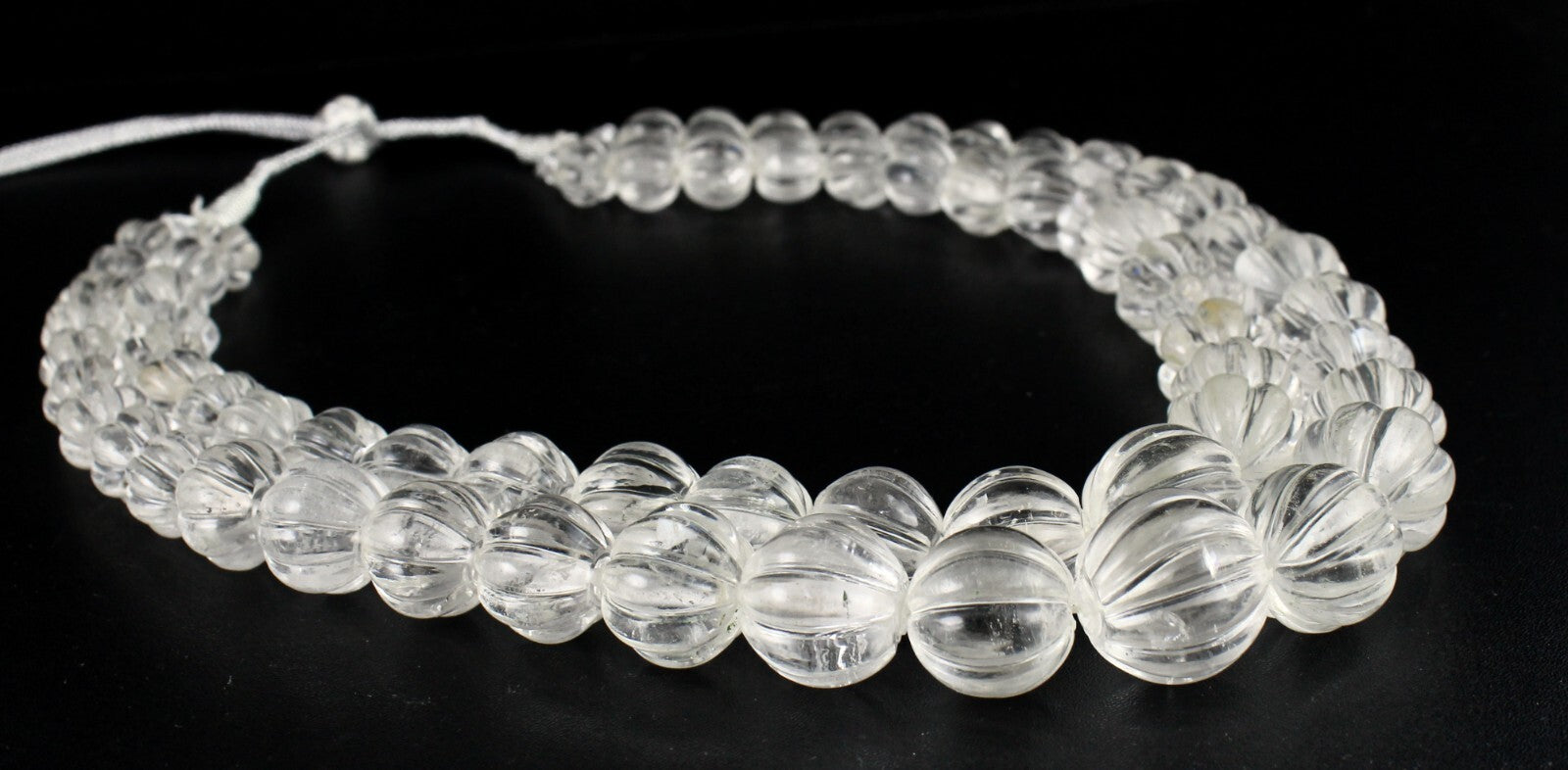 Natural Rock Crystal Quartz 1407 Ct Carved Melon Beads Gemstone Necklace
