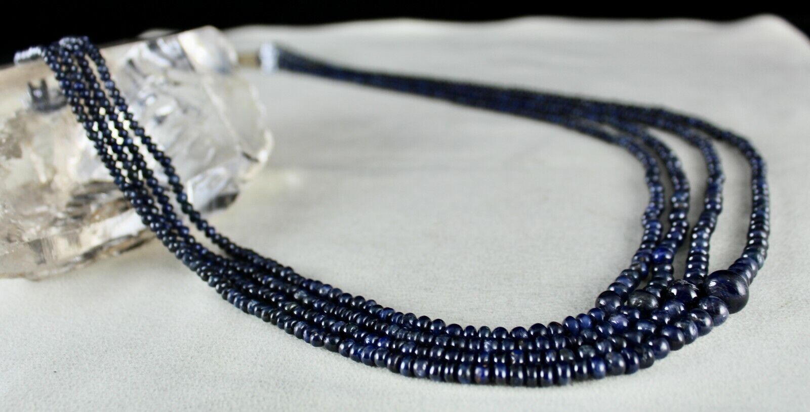 NATURAL BLUE SAPPHIRE BEADS ROUND 4 LINE 380 CTS GEMSTONE COLLECTORS NECKLACE