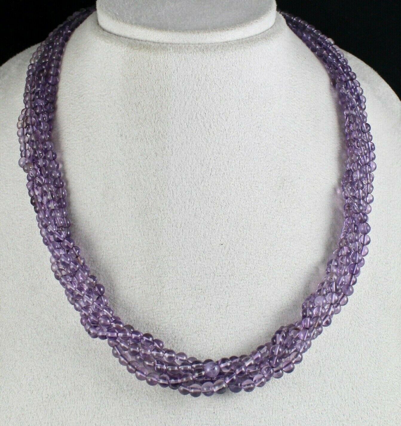 ELEGANT NATURAL AMETHYST ROUND BEADS 5 LINE 562 CARATS GEMSTONE BUNCH NECKLACE