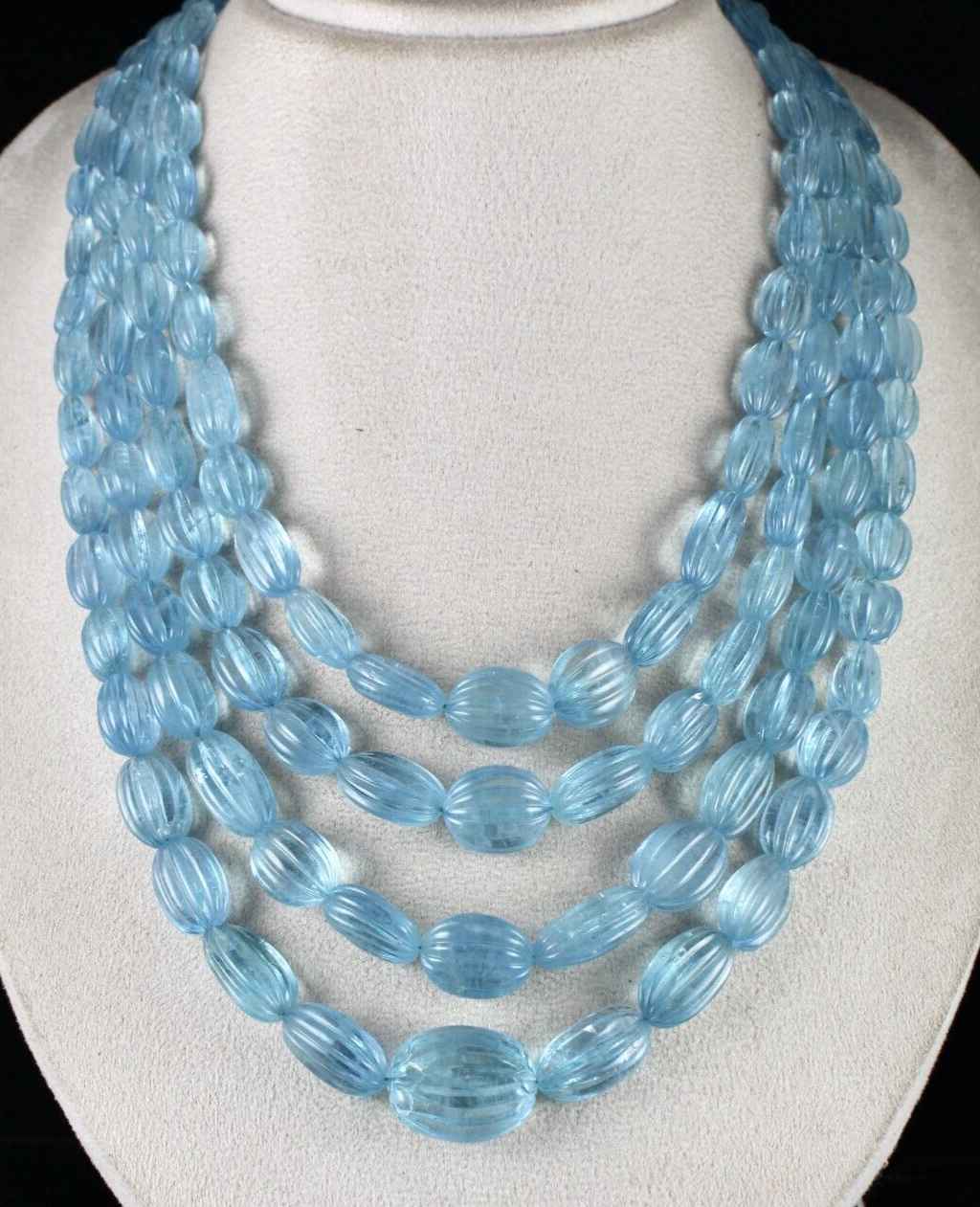 NATURAL BLUE AQUAMARINE BEADS CARVED CABOCHON 4L 1310 CARATS GEMSTONE NECKLACE