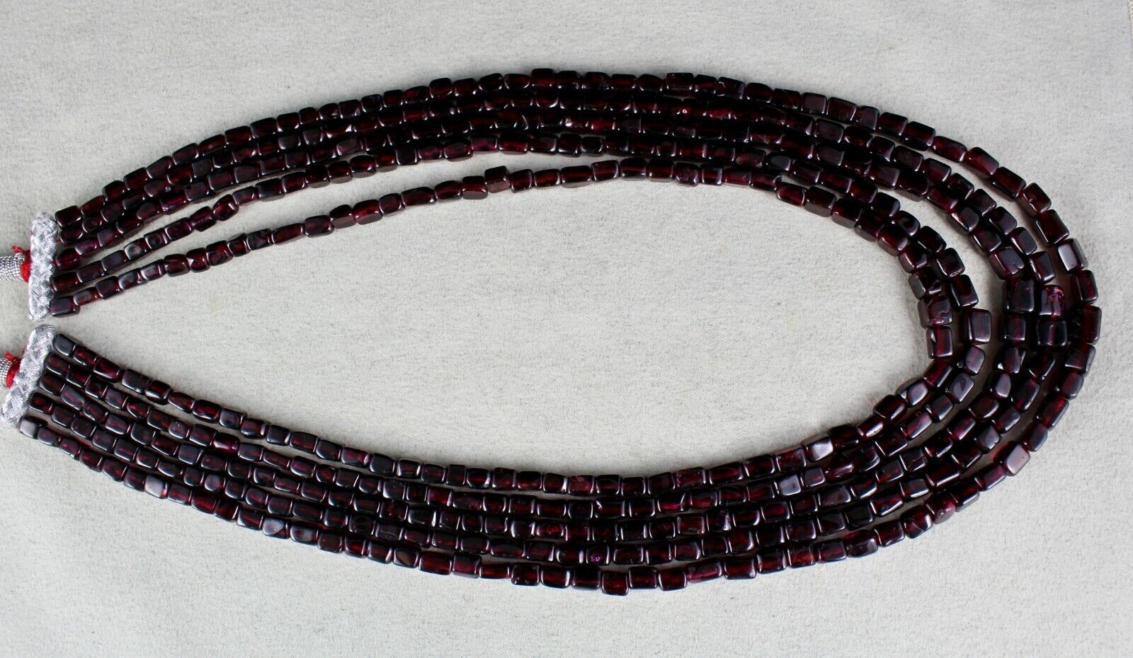 NATURAL GARNET BEADS SQUARE 5 LINE 842 CARATS GEMSTONE FASHION LADIES NECKLACE