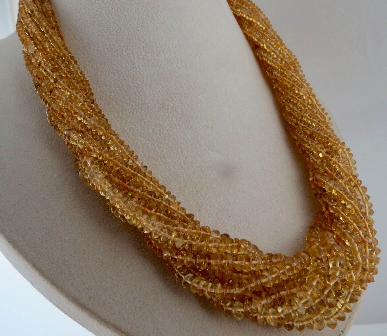 Yellow Citrine Beaded Bunch Necklace 11 Line 839 Carats Gemstone Silver Clasp