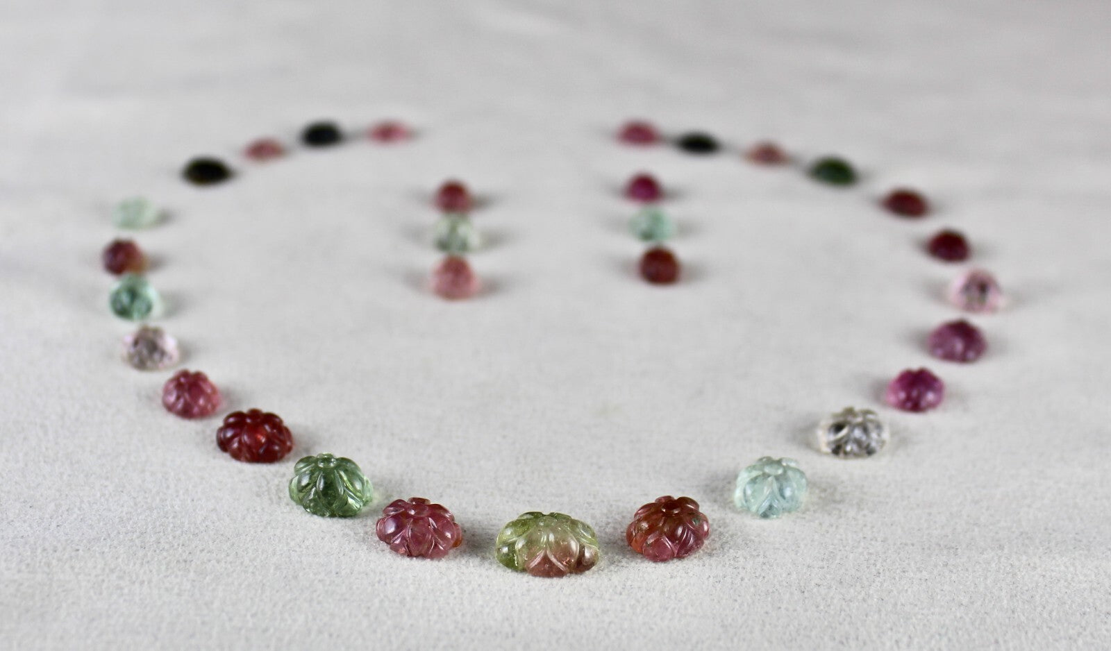 Certified Natural Multi Tourmaline 71.50ct Carved Flower Gemstone Necklace Set