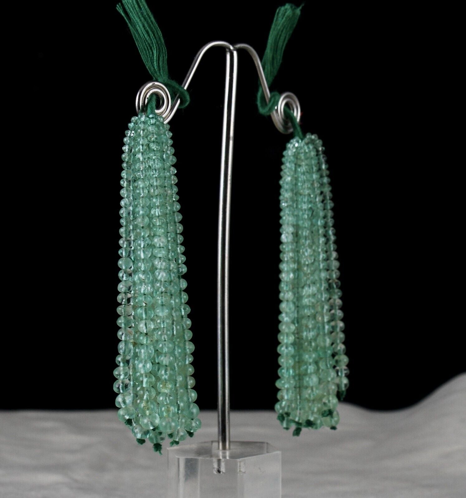 COLOMBIAN NATURAL CERTIFIED EMERALD ROUND BEADS TASSEL 157 CTS GEMSTONE EARRING