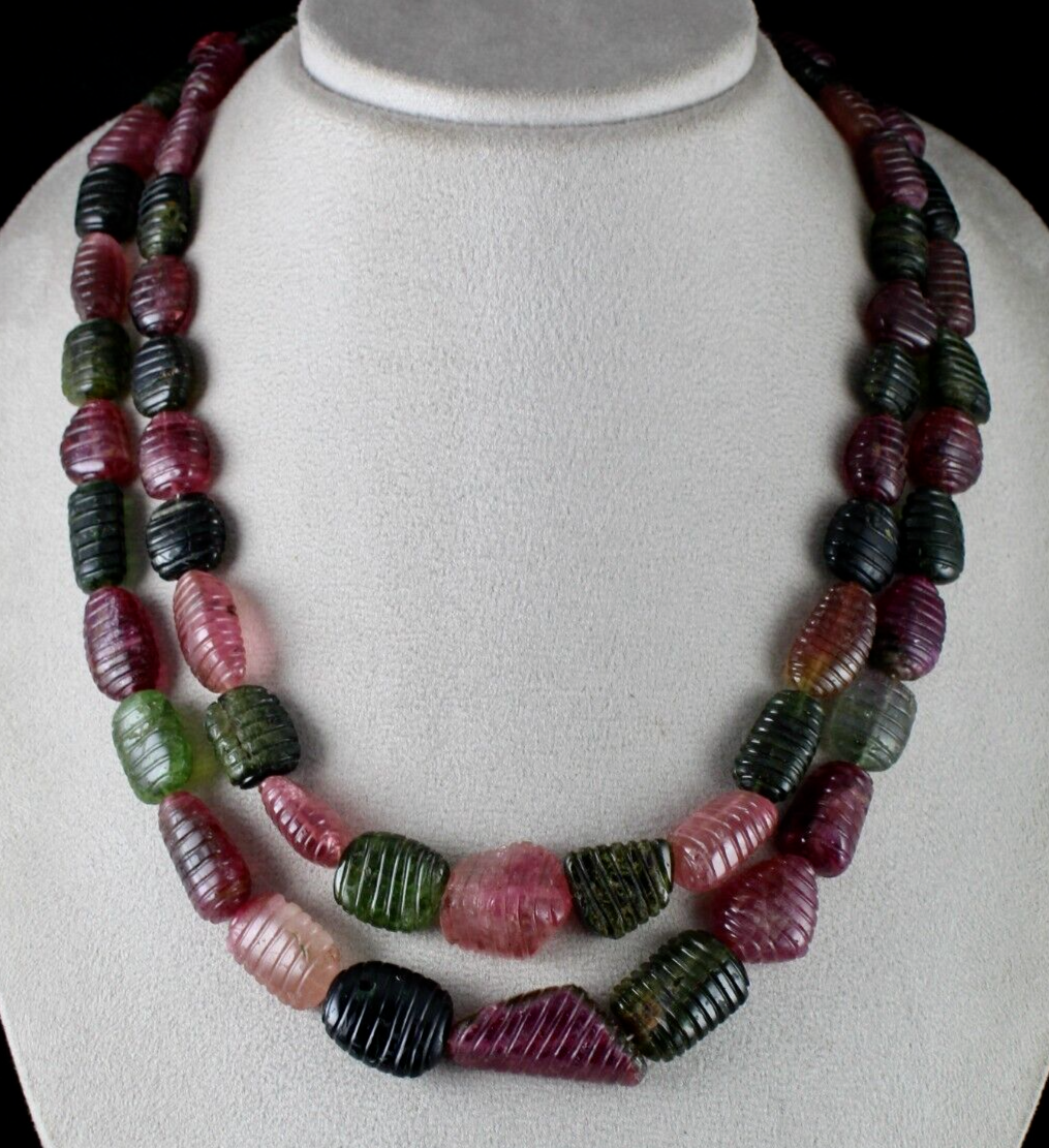 Certified Old Natural Multi Tourmaline 33mm Carved Beads 1062ct Necklace