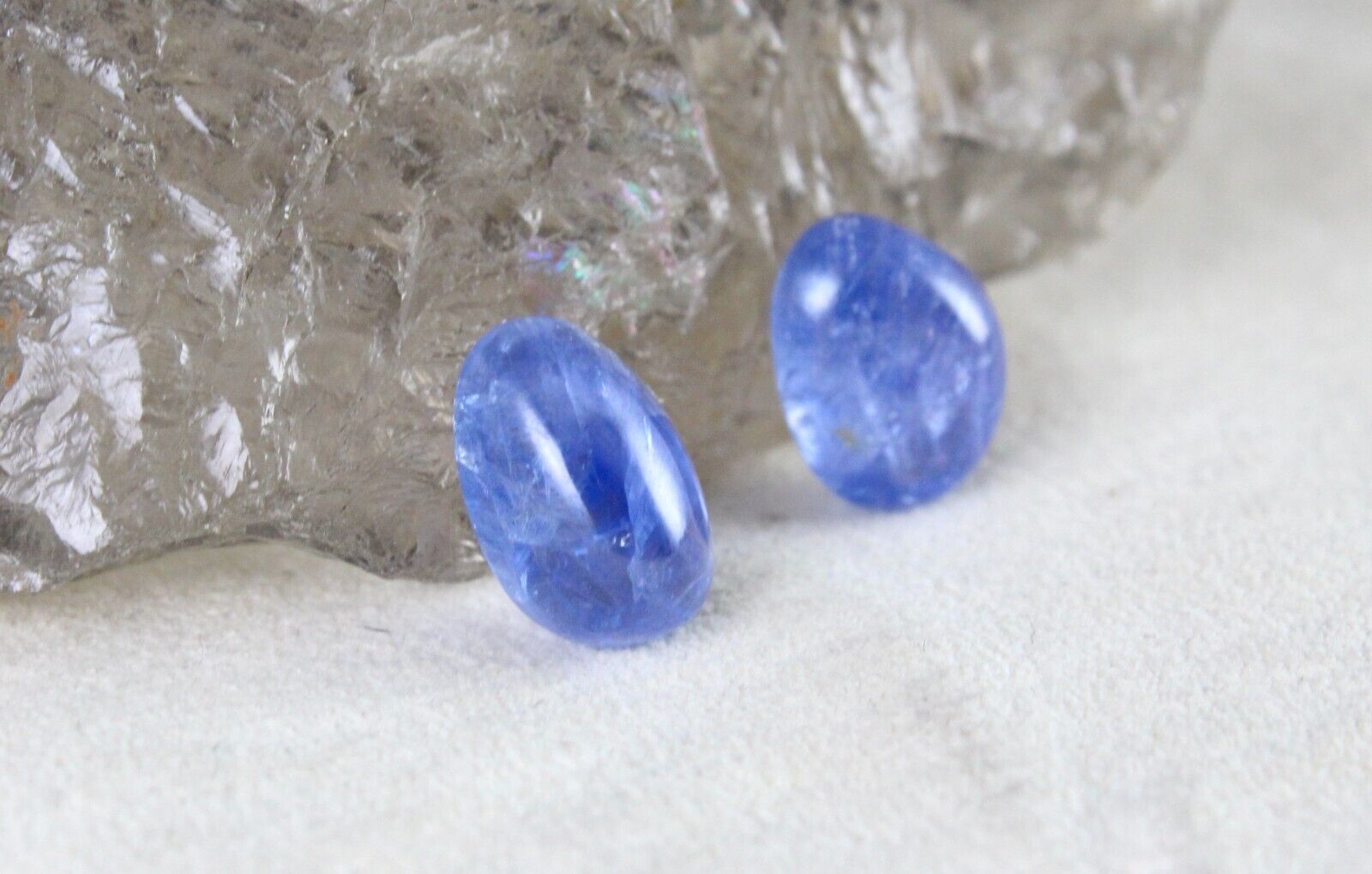 NATURAL BURMESE BLUE SAPPHIRE 13.85 CT LONG OVAL CABOCHON GEMSTONE PAIR EARRING