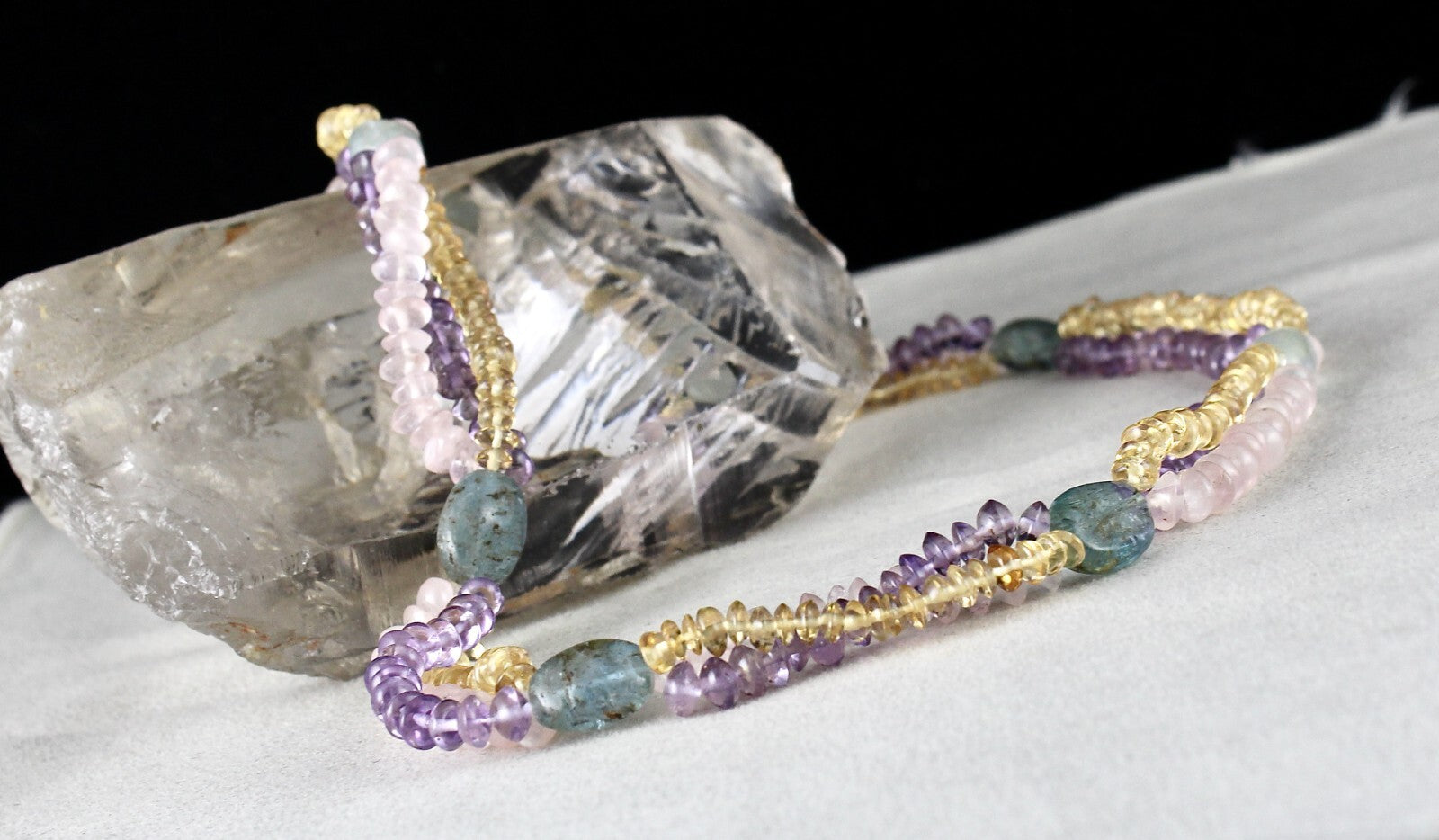 Natural Aquamarine 233ct Citrine Amethyst Rose Quartz Beads Necklace