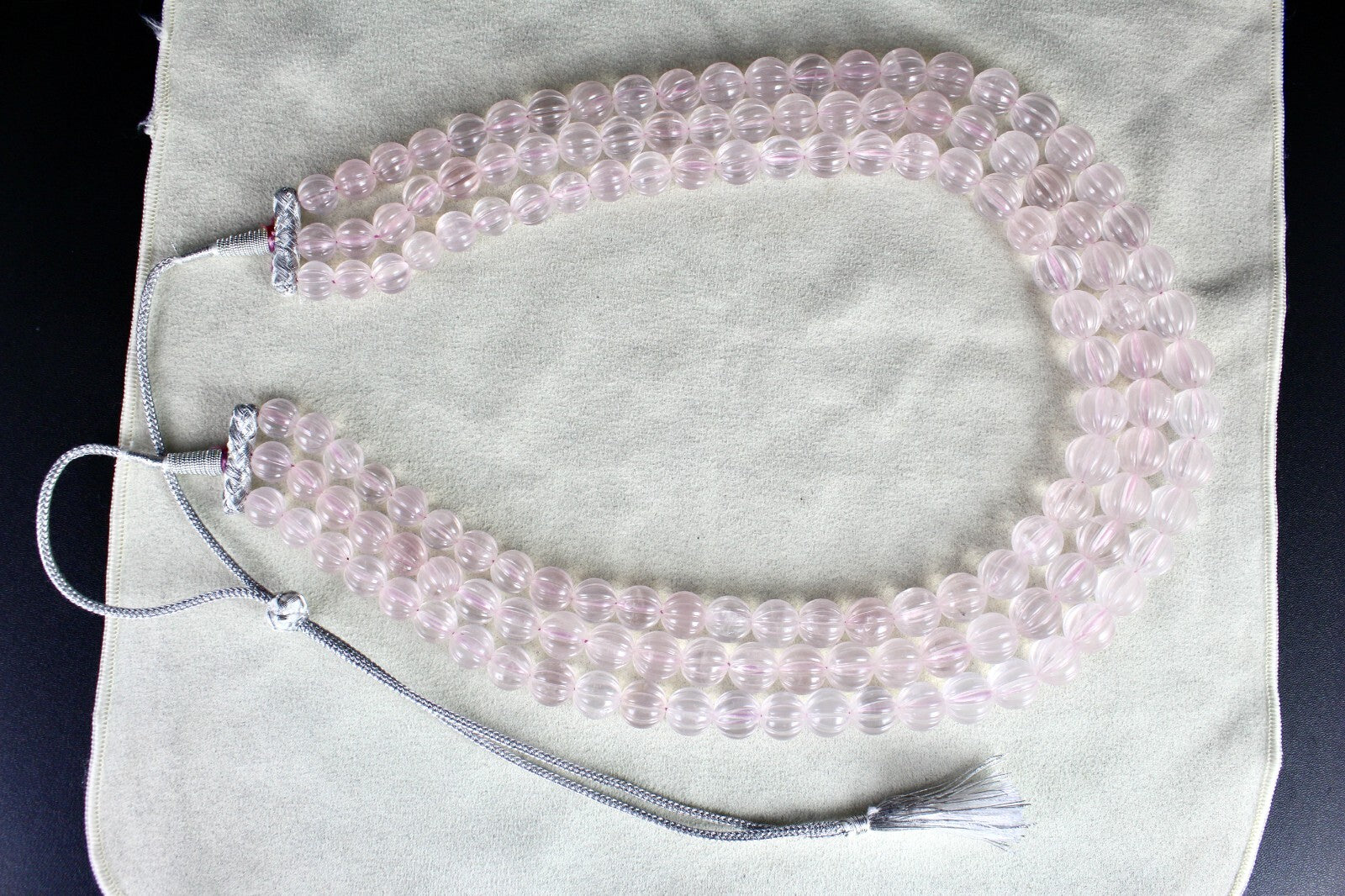 Certified Natural Rose Quartz Melon Carved Bead 1393 Ct Fashion Necklace