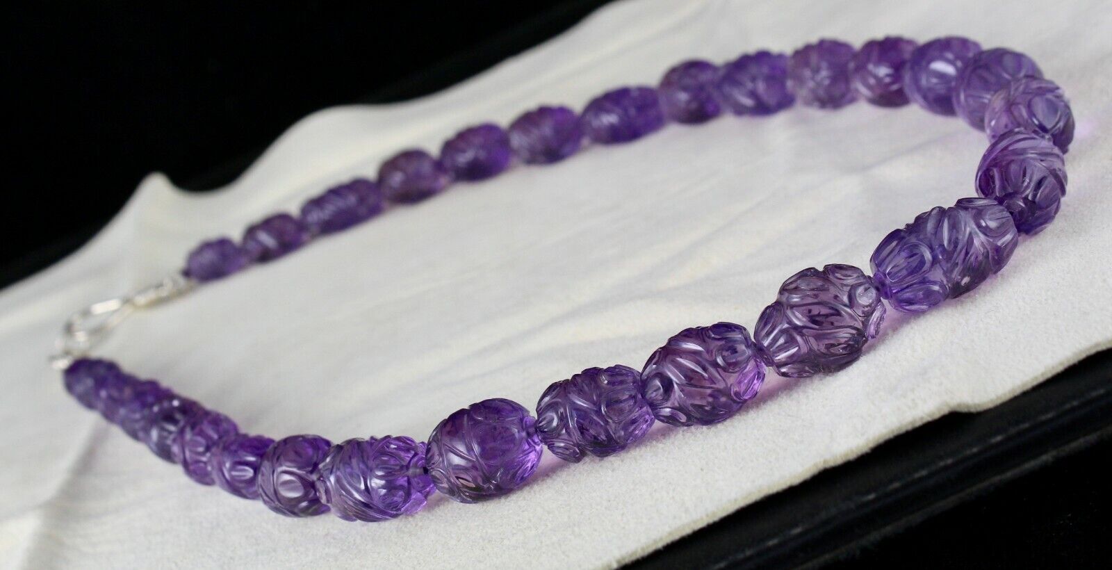 Antique Natural Amethyst Beads Engraved Long 1 L 511 Ct Gemstone Silver Necklace