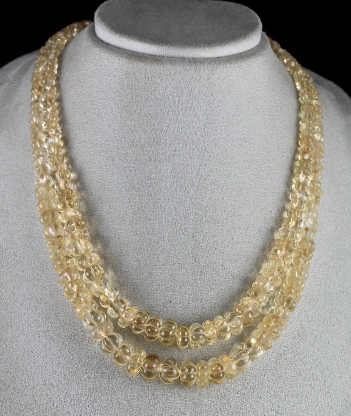 Natural Yellow Citrine 558 Ct Beads Carved Round Gemstone Vintage Necklace