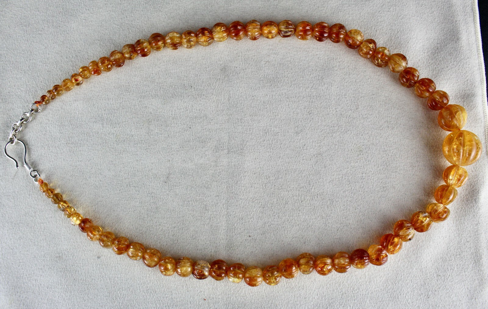 Natural Citrine Necklace 390ct Carved Beads Sterling Silver Clasp